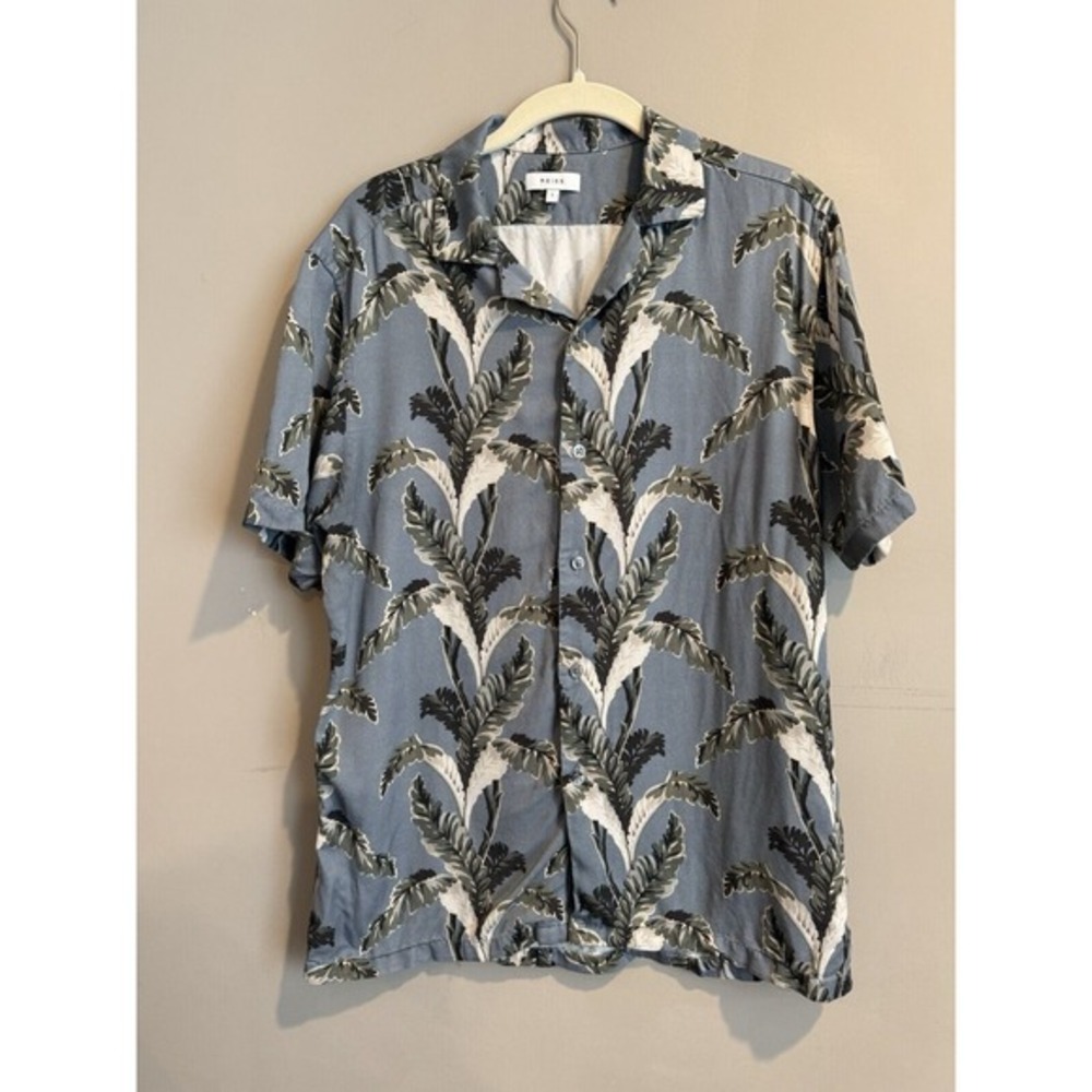 Reiss Short Sleeve Shirt Men's Large Floral Hawaiian Palm Viscose Mexicali EUC